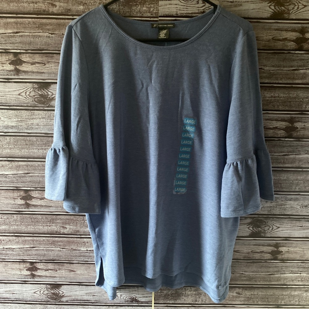 Adrianna Papell Women's Top Size L Blue Half Bell-Sleeves NWT